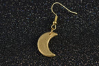 Gold Celestial Moon Earrings - Crescent Moon Drop Earrings