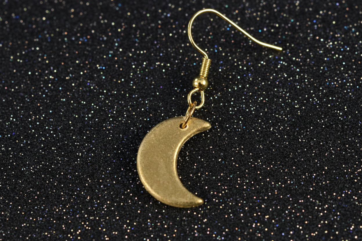 Gold Celestial Moon Earrings - Crescent Moon Drop Earrings