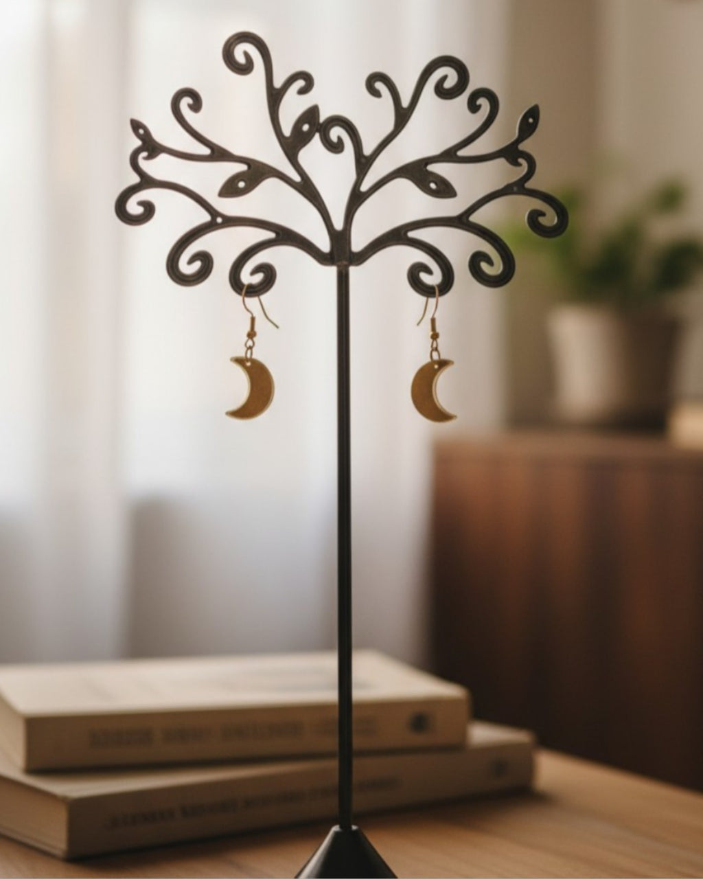 Gold Celestial Moon Earrings - Crescent Moon Drop Earrings